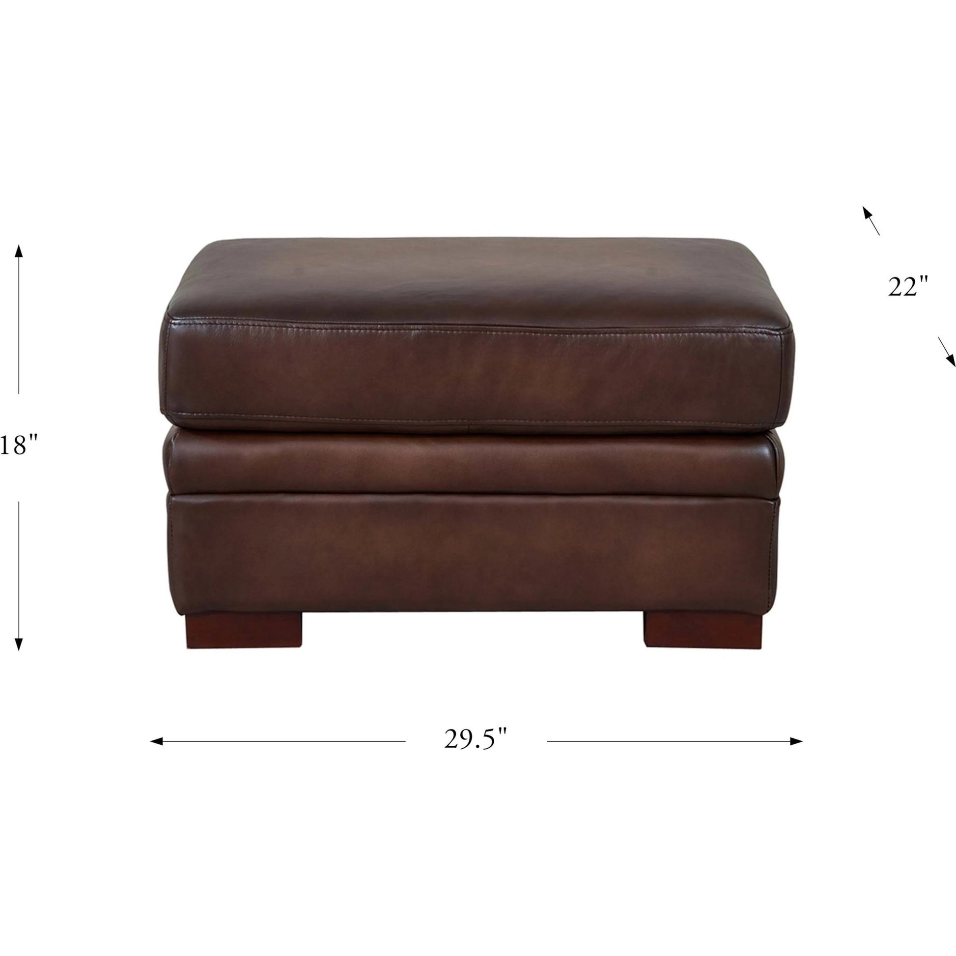 Brookfield Ottoman by Hydeline in caramel brown. Made from leather in a transitional style.