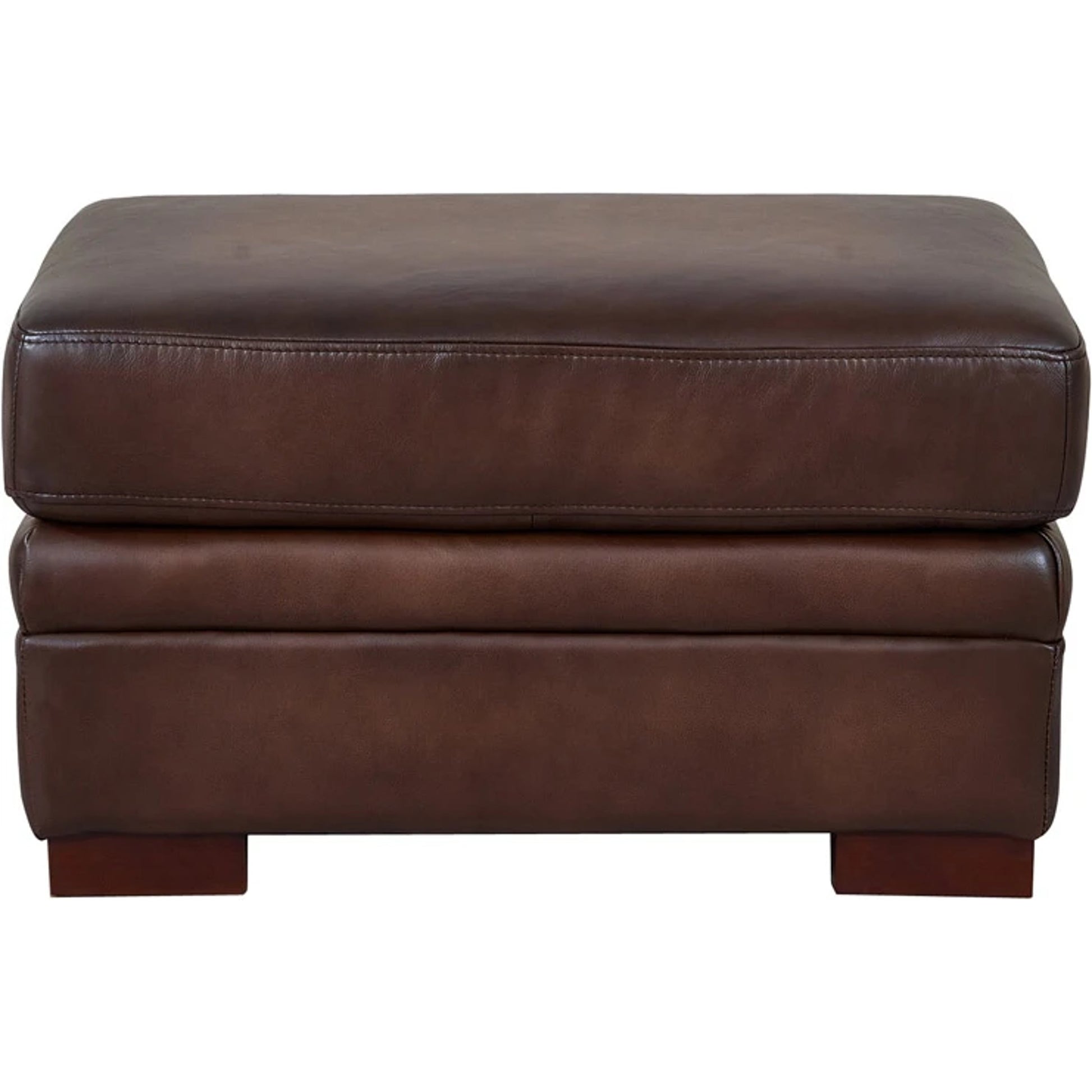 Brookfield Ottoman by Hydeline in caramel brown. Made from leather in a transitional style.