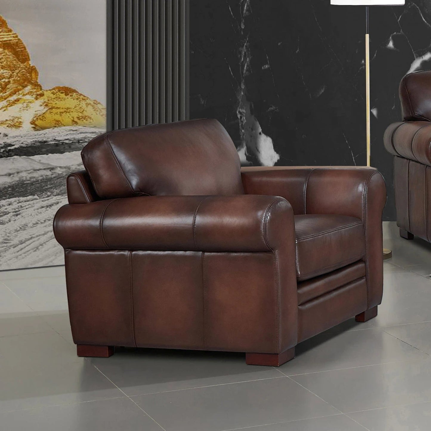 007 SI-2095623 | Lifestyle | Brookfield Chair by Hydeline in caramel brown. Made from leather in a transitional style.