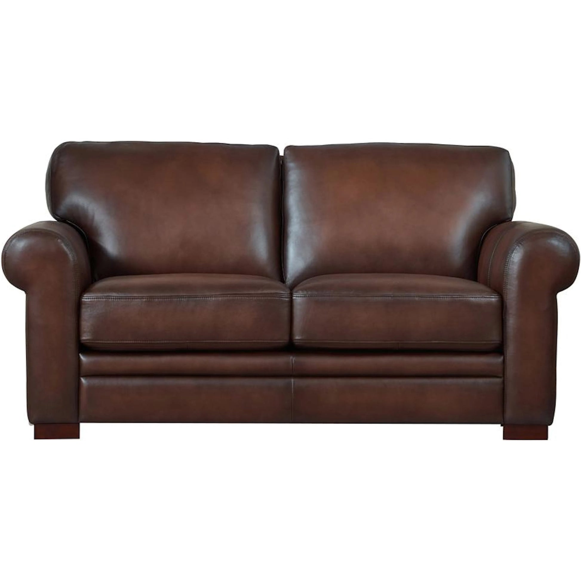 Brookfield Loveseat by Hydeline in caramel brown. Made from leather in a transitional style.
