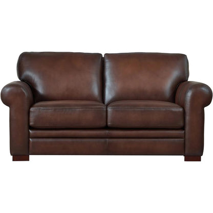Brookfield Loveseat by Hydeline in caramel brown. Made from leather in a transitional style.