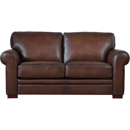 Brookfield Loveseat by Hydeline in caramel brown. Made from leather in a transitional style.