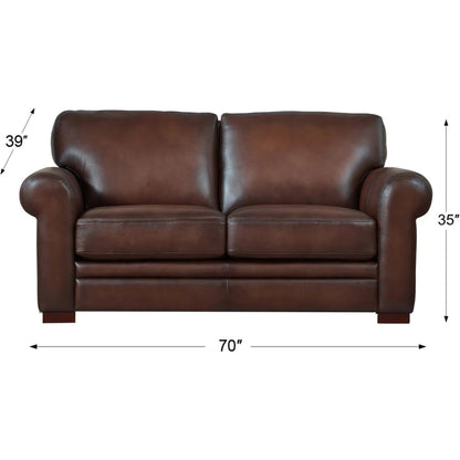 Brookfield Loveseat by Hydeline in caramel brown. Made from leather in a transitional style.