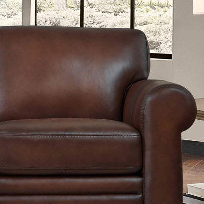 Brookfield Loveseat by Hydeline in caramel brown. Made from leather in a transitional style.