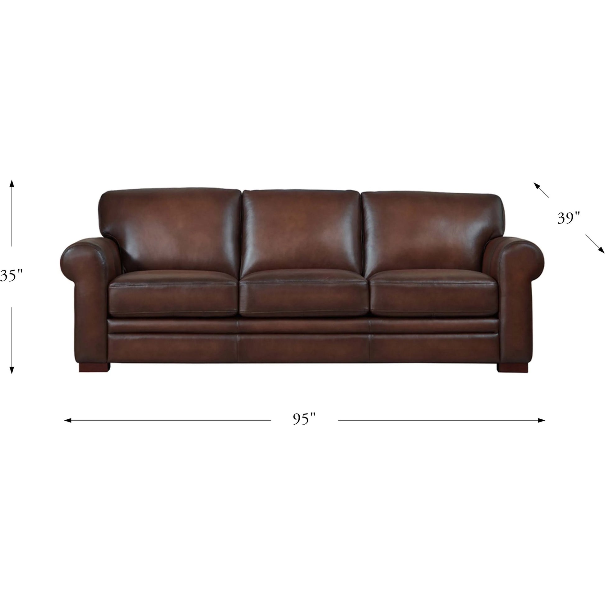 Brookfield Sofa by Hydeline in caramel brown. Made from leather in a transitional style.