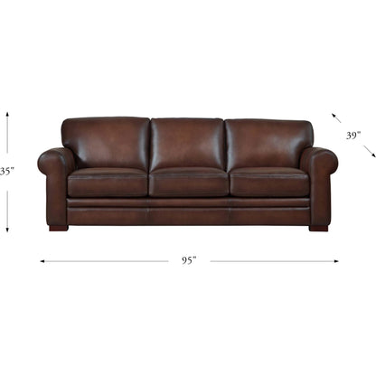 Brookfield Sofa by Hydeline in caramel brown. Made from leather in a transitional style.