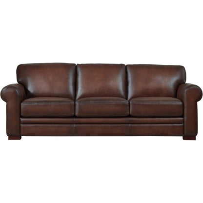 Brookfield Sofa by Hydeline in caramel brown. Made from leather in a transitional style.