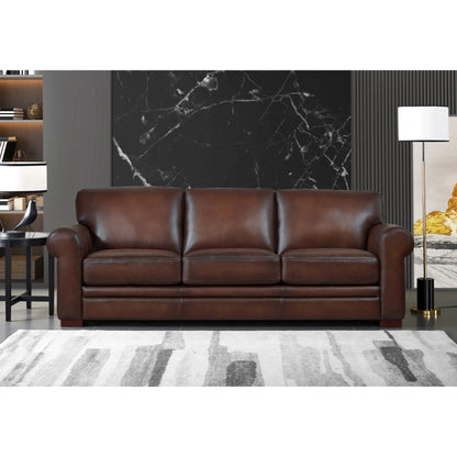 Brookfield Sofa by Hydeline in caramel brown. Made from leather in a transitional style.