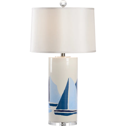Chesapeake Lamp by Chelsea House in blues, white glaze, clear. Made from ceramic in a modern style.