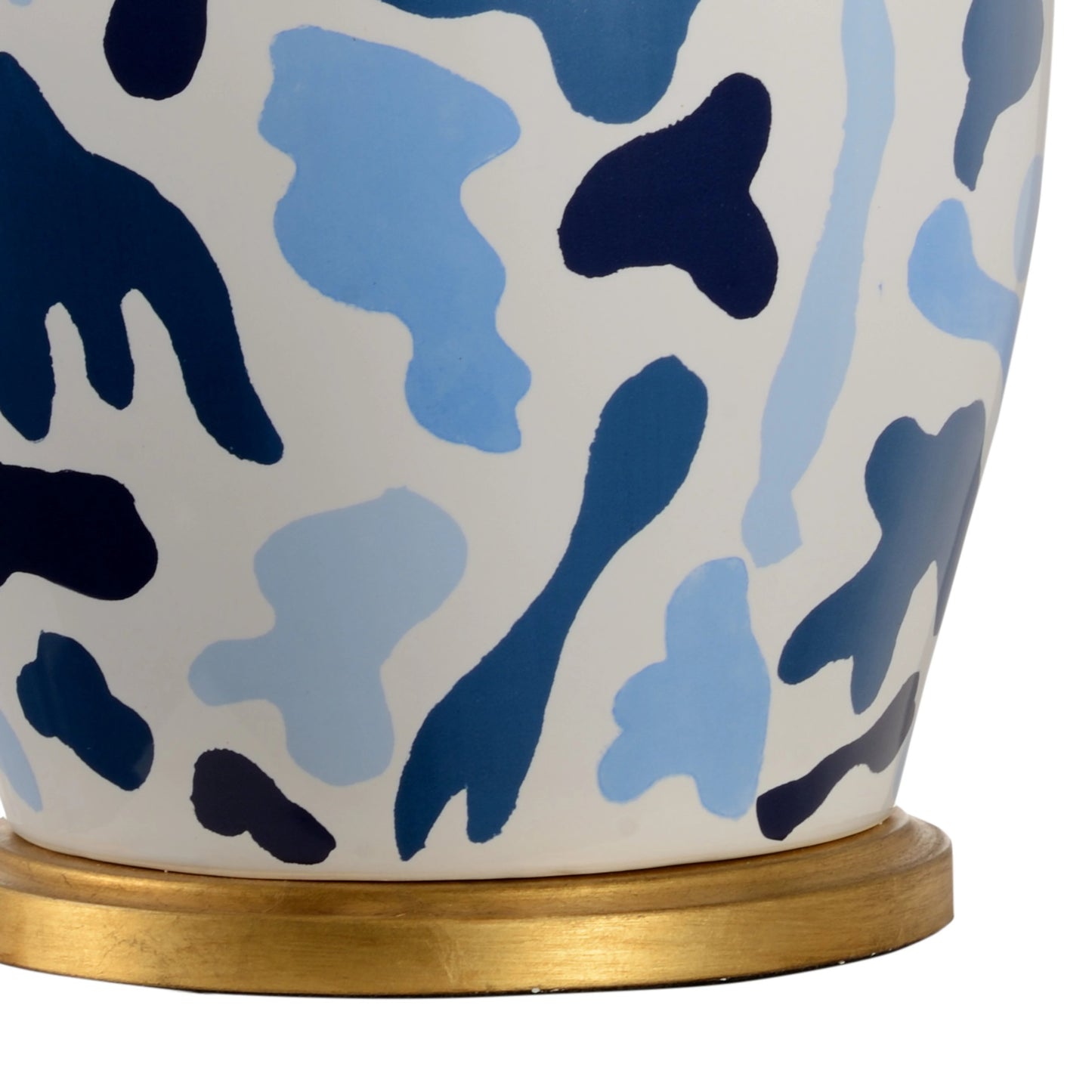 002 SI-2104584 | Closeup | St. Germain Lamp by Chelsea House in blues, white glaze, antique gold leaf. Made from ceramic in a modern style.