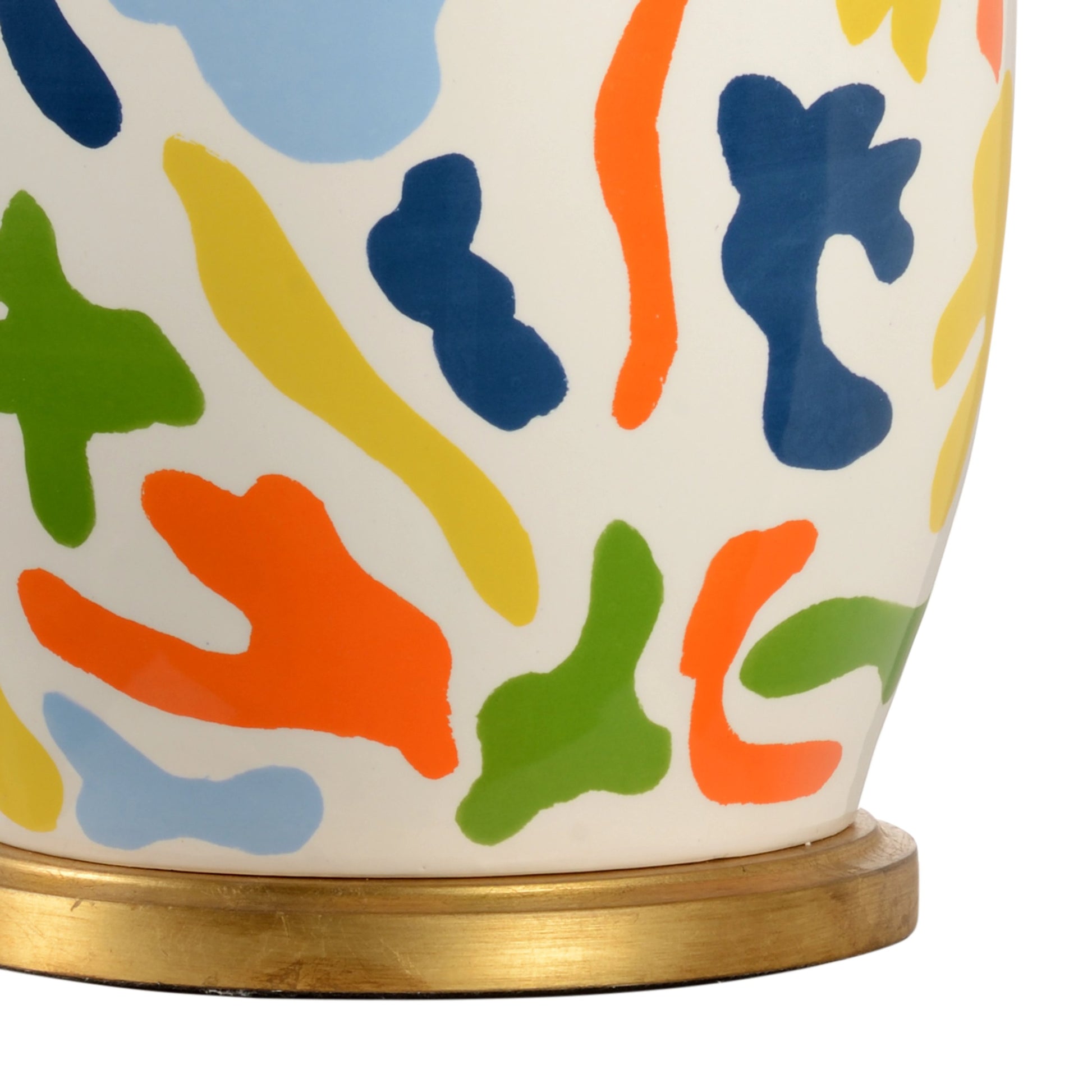 St. Germain Lamp by Chelsea House in blues, white glaze, antique gold leaf. Made from ceramic in a modern style.