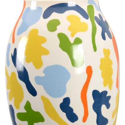 St. Germain Lamp by Chelsea House in blues, white glaze, antique gold leaf. Made from ceramic in a modern style.