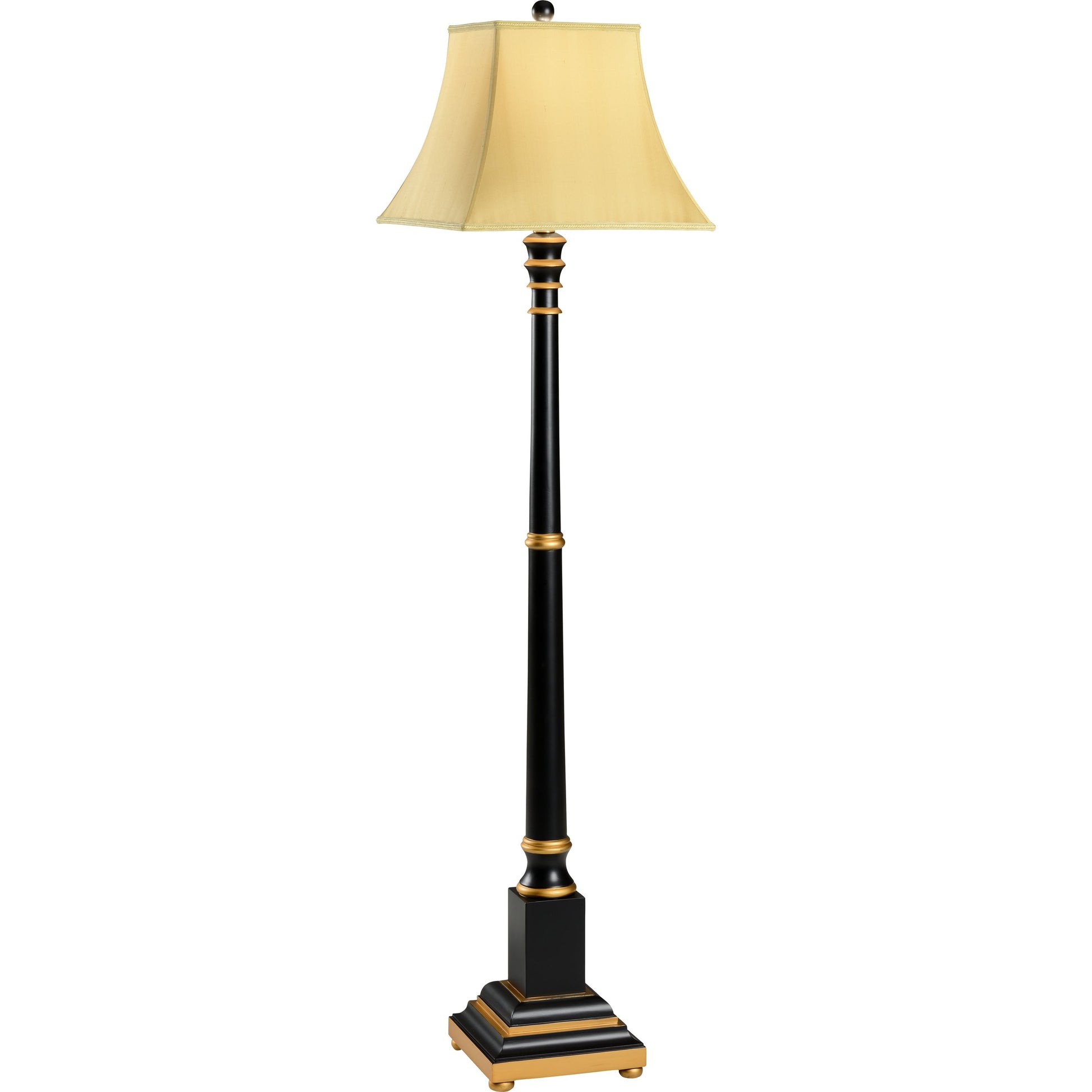 Wood Candlestick Floor Lamp by Wildwood in hand painted, black, gold. Made from wood in a traditional style.