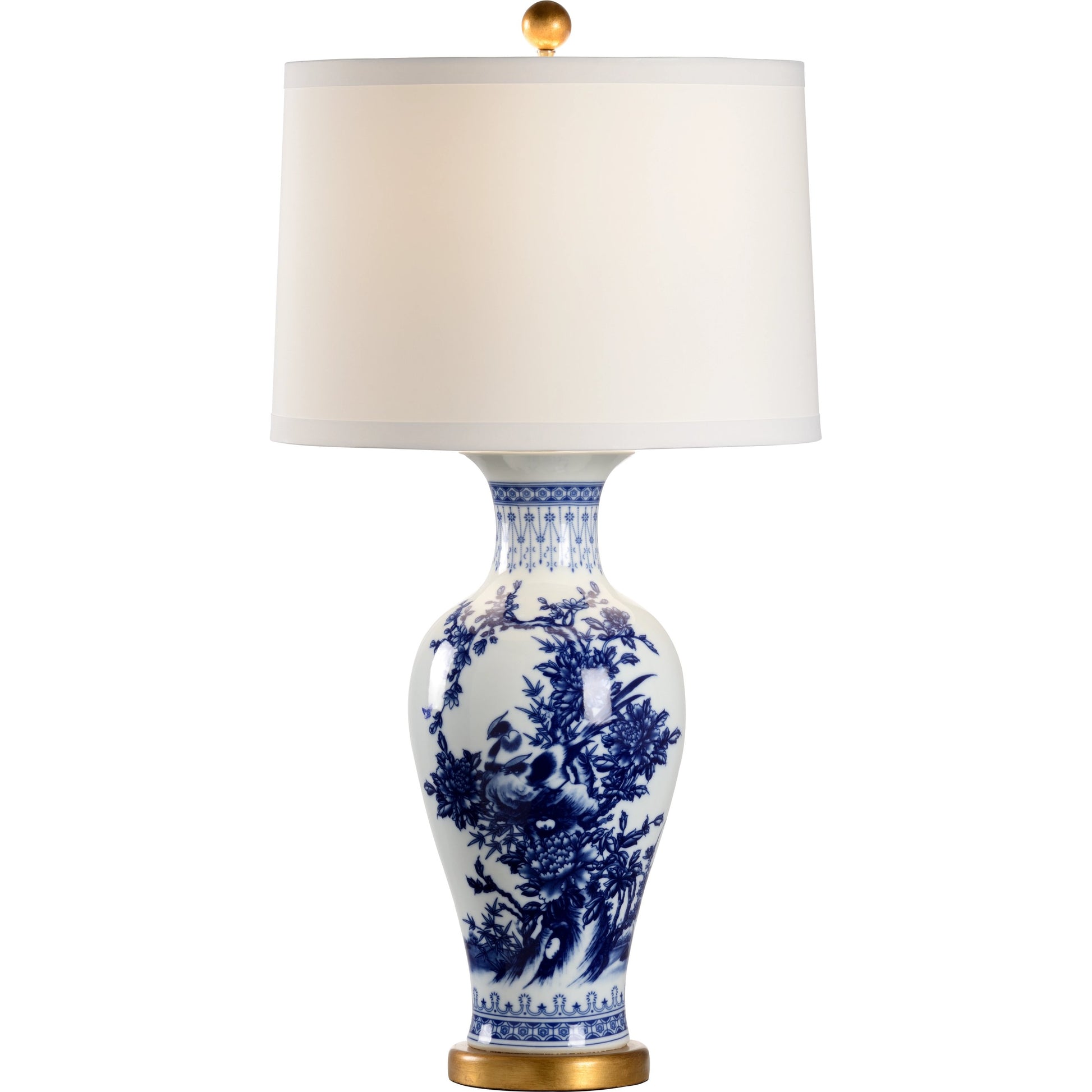 Chesterton Lamp by Chelsea House in blue, white, gold. Made from ceramic in a modern style.