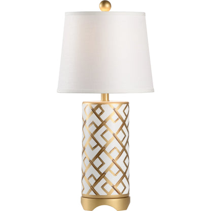 Bamboo Squares Lamp by Chelsea House in green, white, gold accents. Made from ceramic, porcelain in a transitional style.