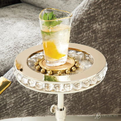 Margot Side Table by Global Views. Made from brass, marble, acrylic in a transitional style.