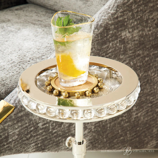 Margot Side Table by Global Views. Made from brass, marble, acrylic in a transitional style.