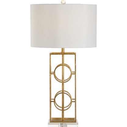 Dorset Lamp by Chelsea House in antique gold leaf, clear. Made from iron in a modern style.