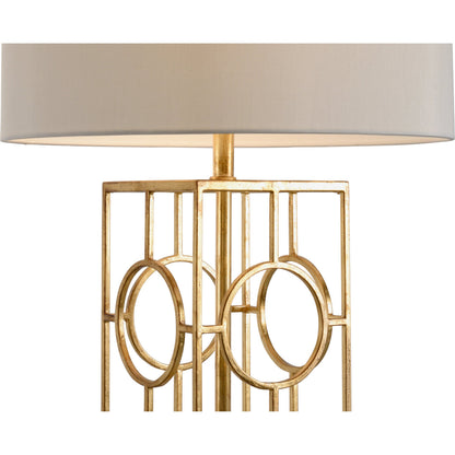 Dorset Lamp by Chelsea House in antique gold leaf, clear. Made from iron in a modern style.