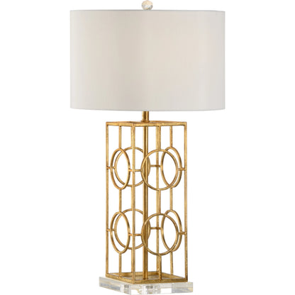 Dorset Lamp by Chelsea House in antique gold leaf, clear. Made from iron in a modern style.