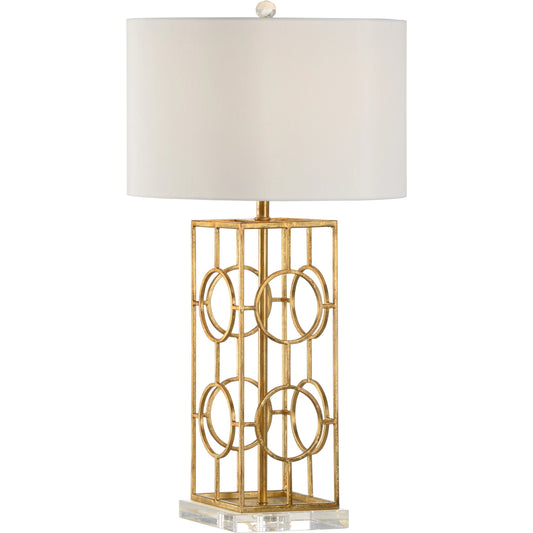Dorset Lamp by Chelsea House in antique gold leaf, clear. Made from iron in a modern style.