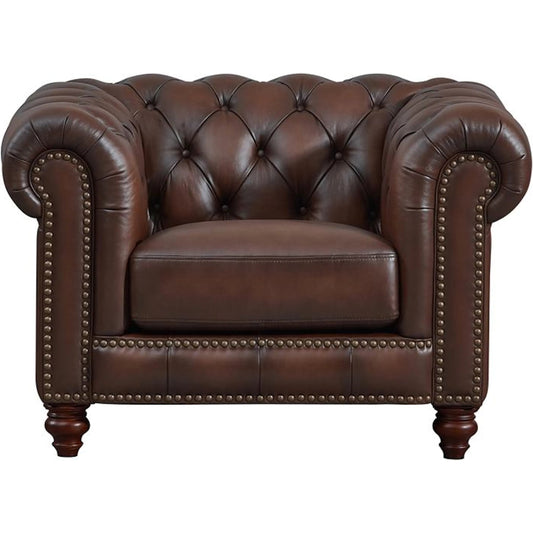 Alton Bay Leather Sofa by Hydeline in caramel brown. Made from leather/split, solid hardwood kiln dried in a unique style.