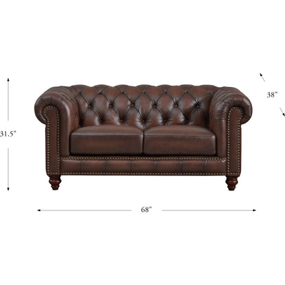 Alton Bay 2-Seat Leather Sofa by Hydeline in caramel brown. Made from leather/split, solid hardwood kiln dried in a traditional style.