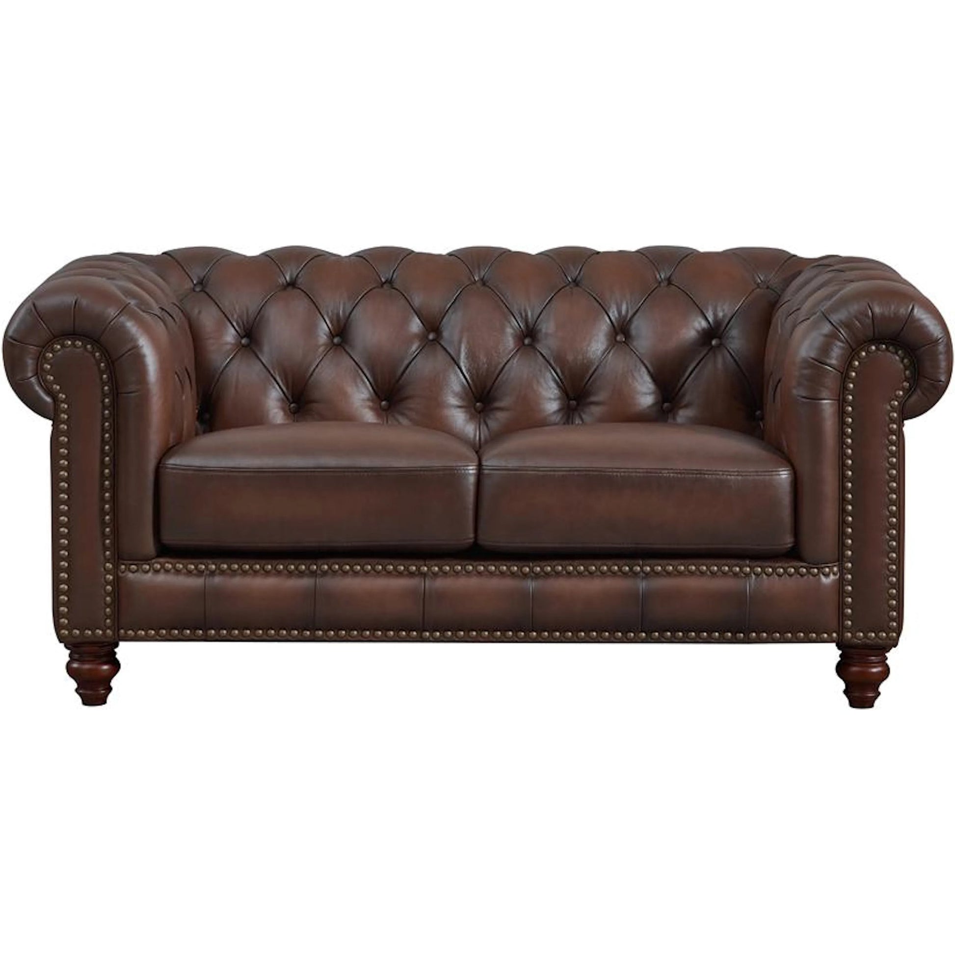 Alton Bay 2-Seat Leather Sofa by Hydeline in caramel brown. Made from leather/split, solid hardwood kiln dried in a traditional style.