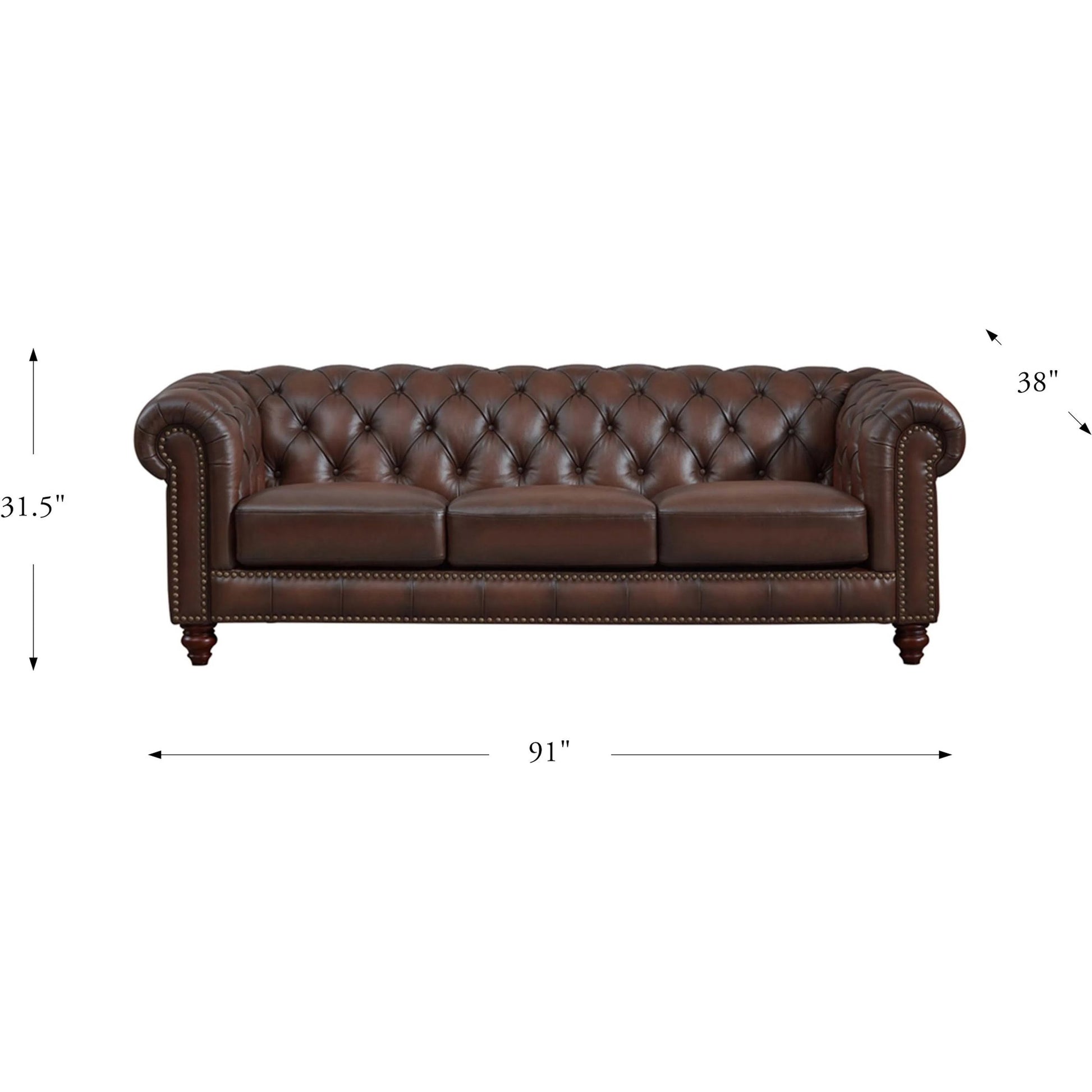 Alton Bay 3-Seat Leather Sofa by Hydeline in caramel brown. Made from leather/split, solid hardwood kiln dried in a traditional style.