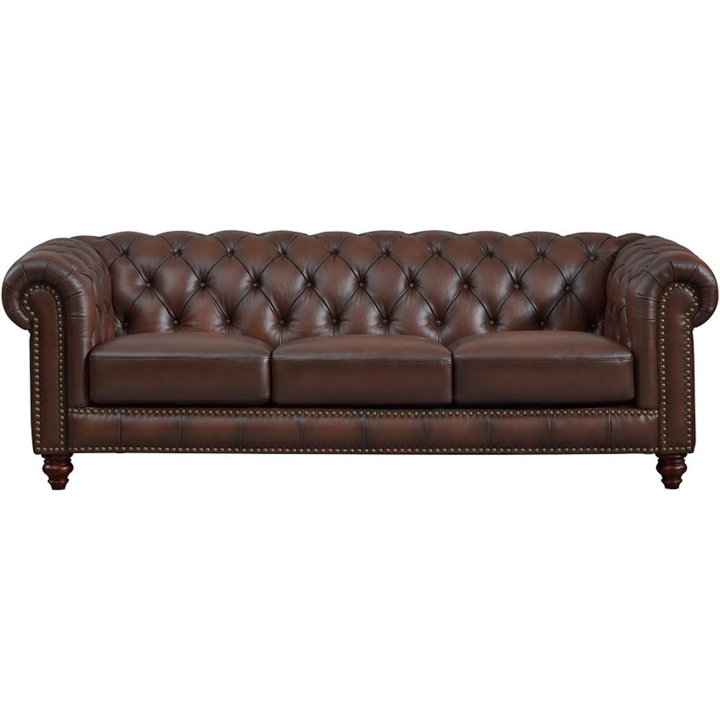 001 SI-2379343 | Primary Silo | Alton Bay 3-Seat Leather Sofa by Hydeline in caramel brown. Made from leather/split, solid hardwood kiln dried in a traditional style.