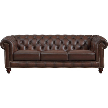 Alton Bay 3-Seat Leather Sofa by Hydeline in caramel brown. Made from leather/split, solid hardwood kiln dried in a traditional style.