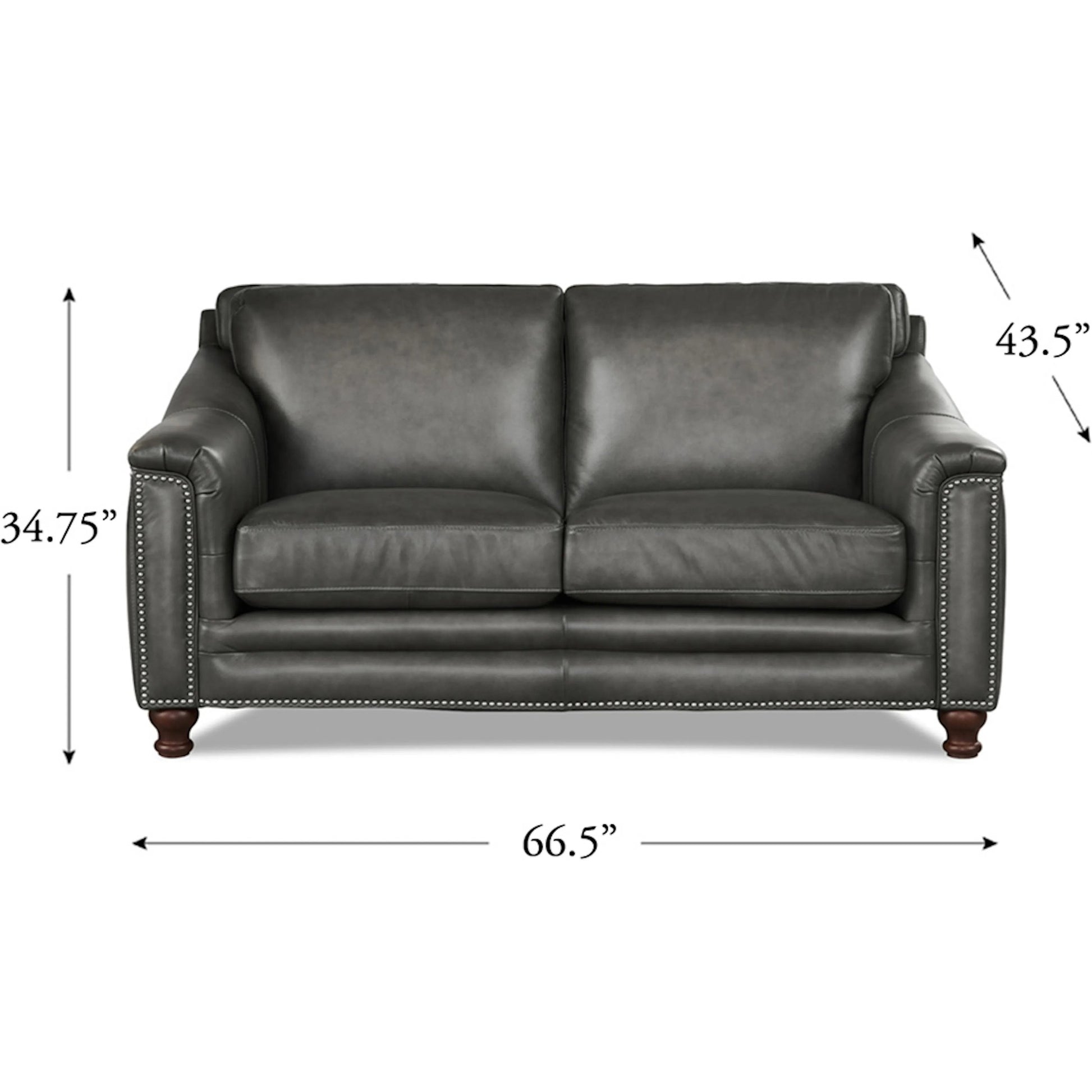Belfast Loveseat by Hydeline in ash gray. Made from leather in a transitional style.