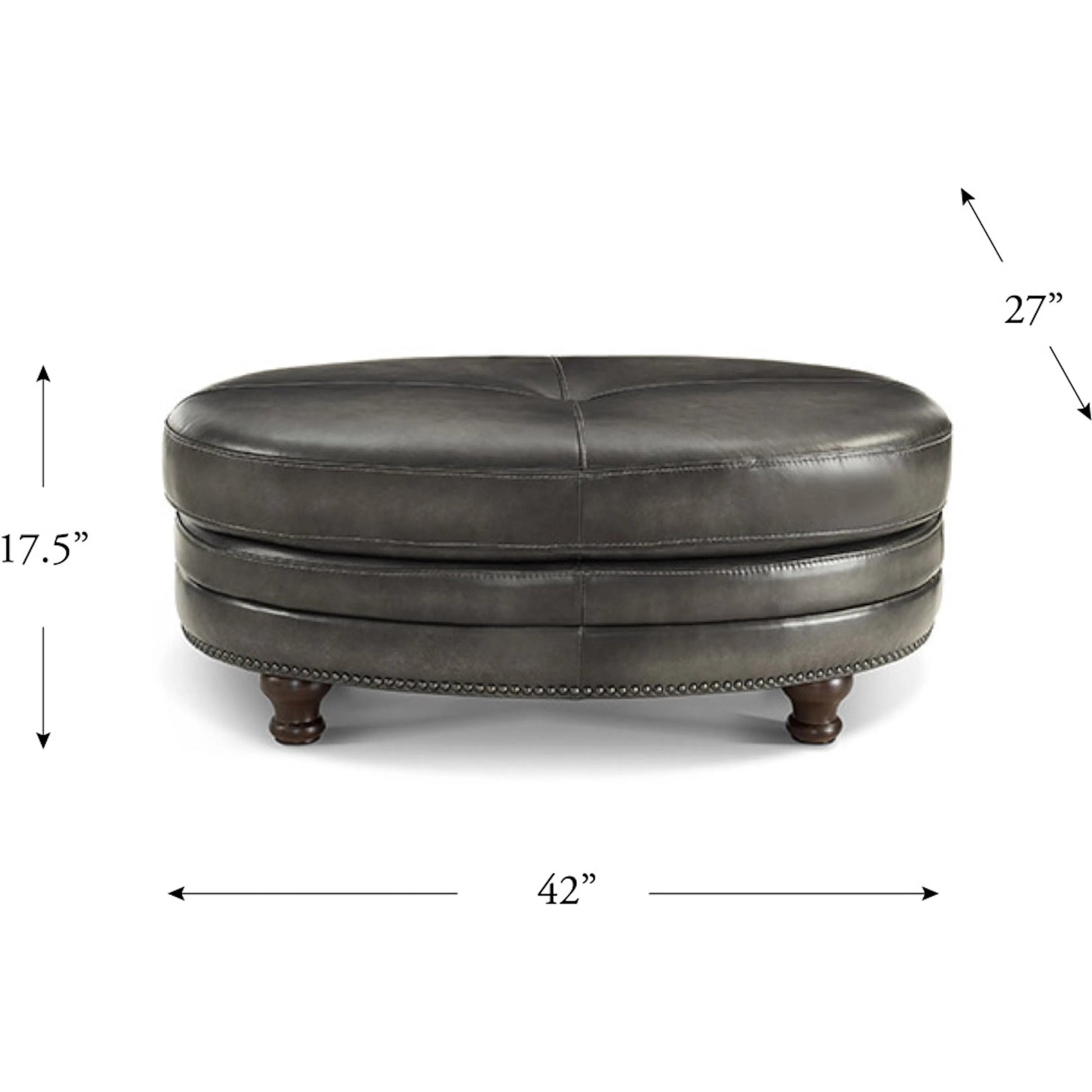 Belfast Ottoman by Hydeline in ash gray. Made from leather in a transitional style.