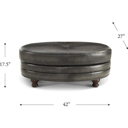 Belfast Ottoman by Hydeline in ash gray. Made from leather in a transitional style.