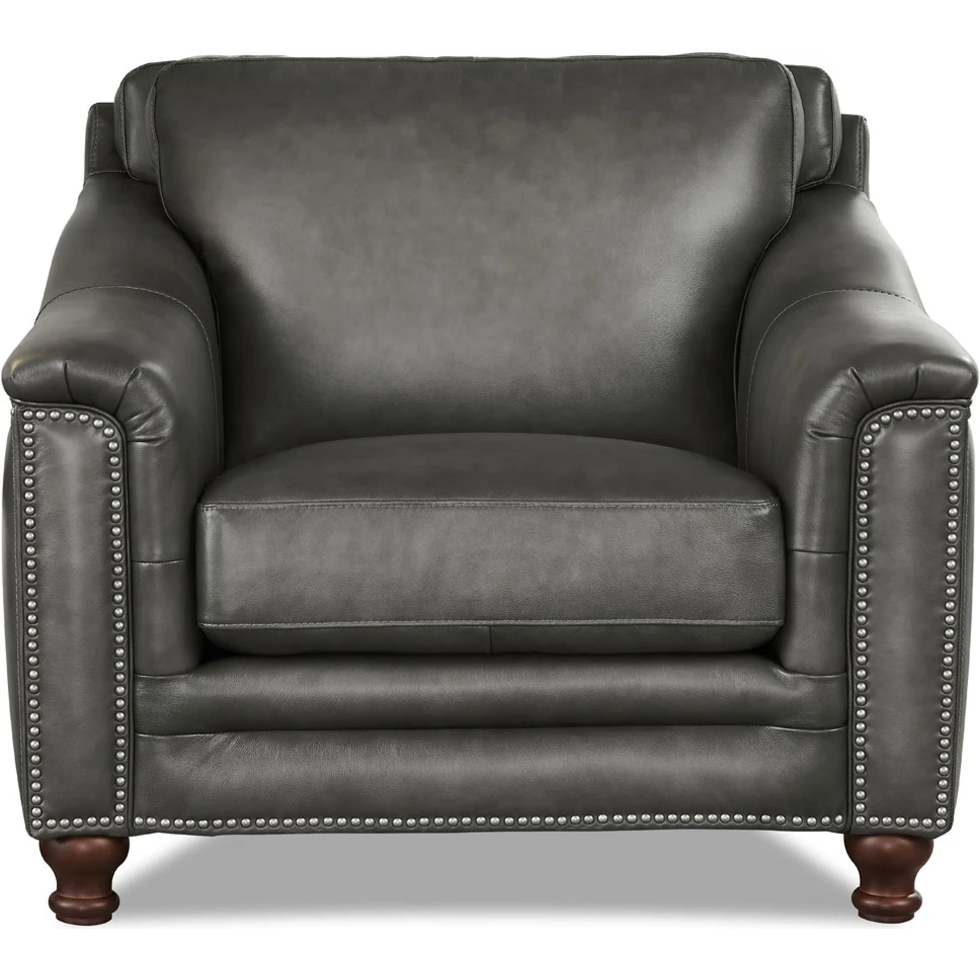 Belfast Chair by Hydeline in ash gray. Made from leather in a transitional style.