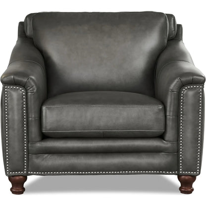 Belfast Chair by Hydeline in ash gray. Made from leather in a transitional style.