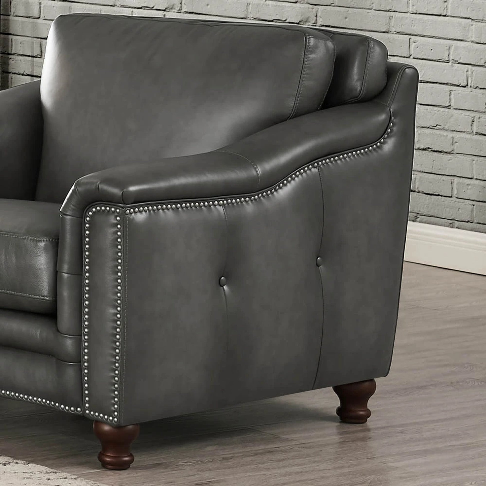 Belfast Chair by Hydeline in ash gray. Made from leather in a transitional style.
