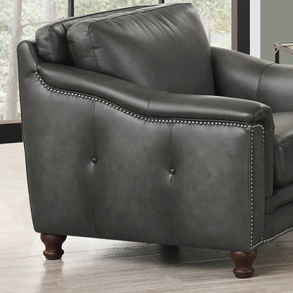 Belfast Chair by Hydeline in ash gray. Made from leather in a transitional style.