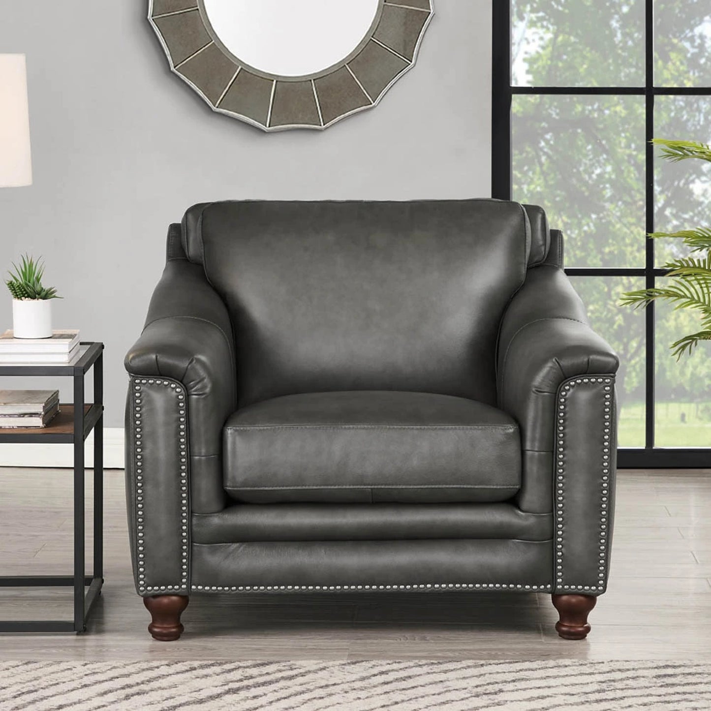 005 SI-2095628 | Lifestyle | Belfast Chair by Hydeline in ash gray. Made from leather in a transitional style.