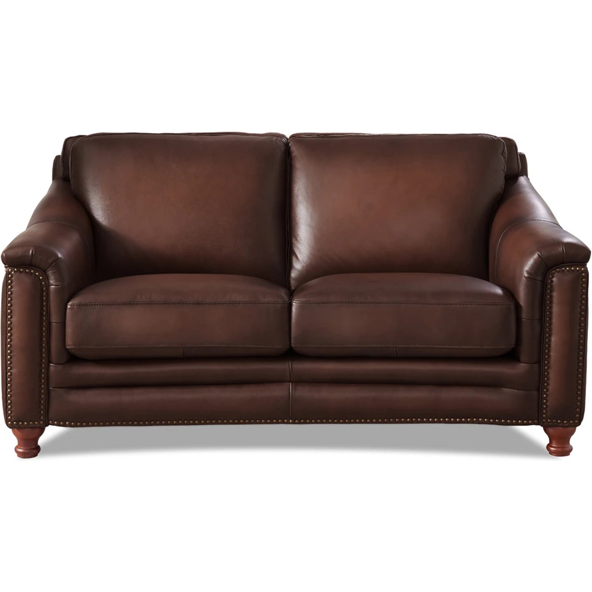 Belfast Loveseat by Hydeline in ash gray. Made from leather in a transitional style.