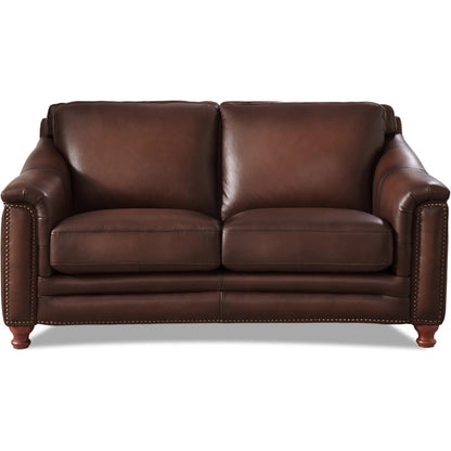 Belfast Loveseat by Hydeline in ash gray. Made from leather in a transitional style.