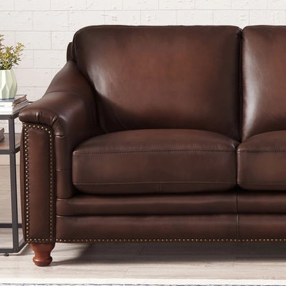 Belfast Loveseat by Hydeline in ash gray. Made from leather in a transitional style.