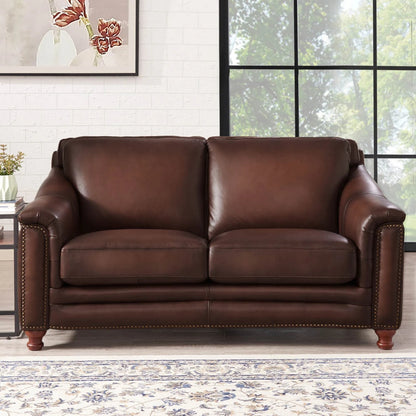 Belfast Loveseat by Hydeline in ash gray. Made from leather in a transitional style.