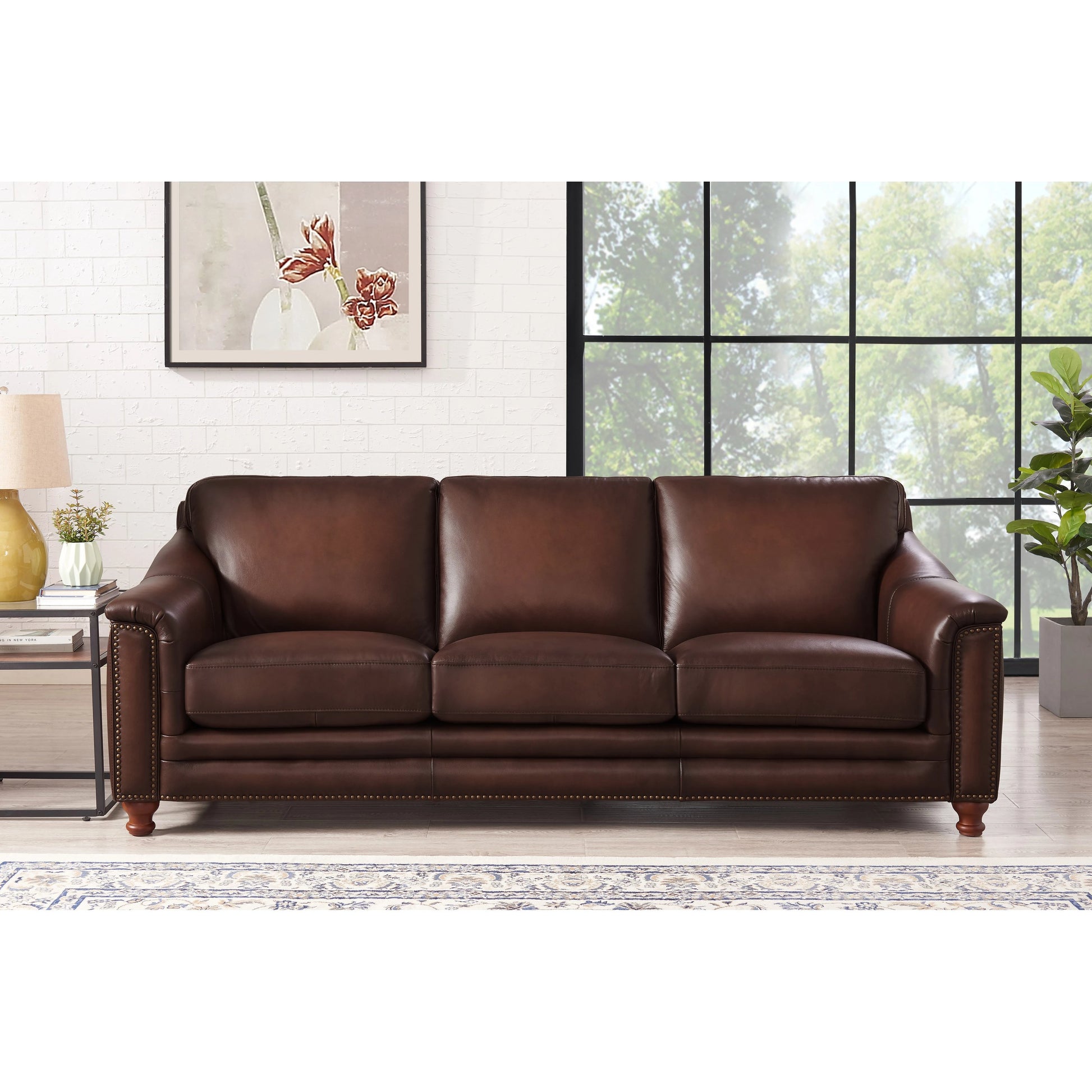 Belfast Sofa by Hydeline in ash gray. Made from leather in a transitional style.