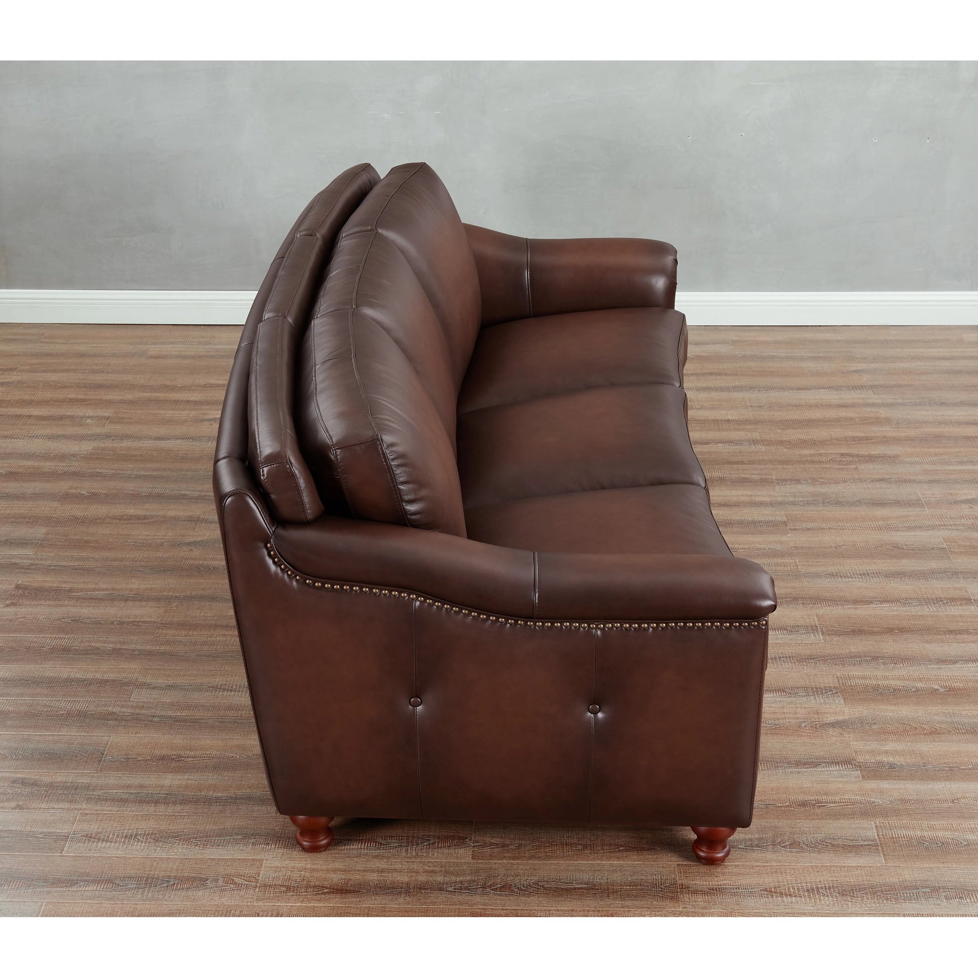 Belfast Sofa by Hydeline in ash gray. Made from leather in a transitional style.