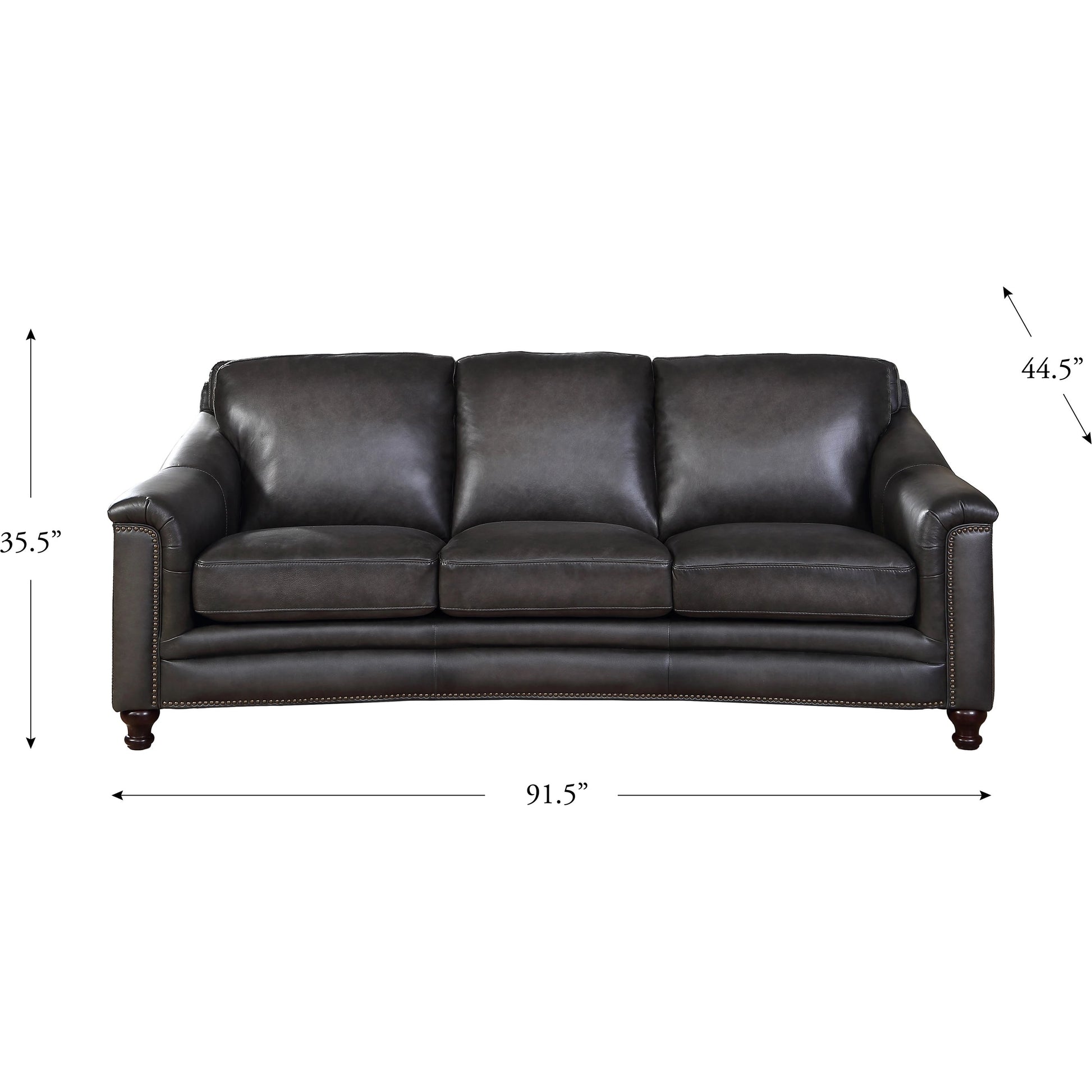 Belfast Sofa by Hydeline in ash gray. Made from leather in a transitional style.