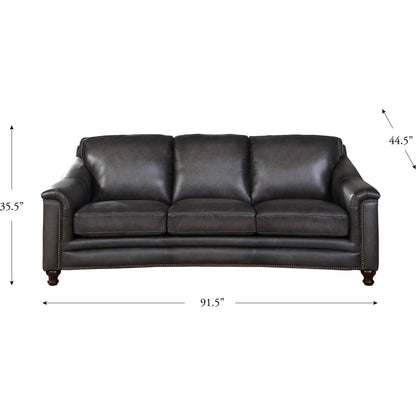 Belfast Sofa by Hydeline in ash gray. Made from leather in a transitional style.