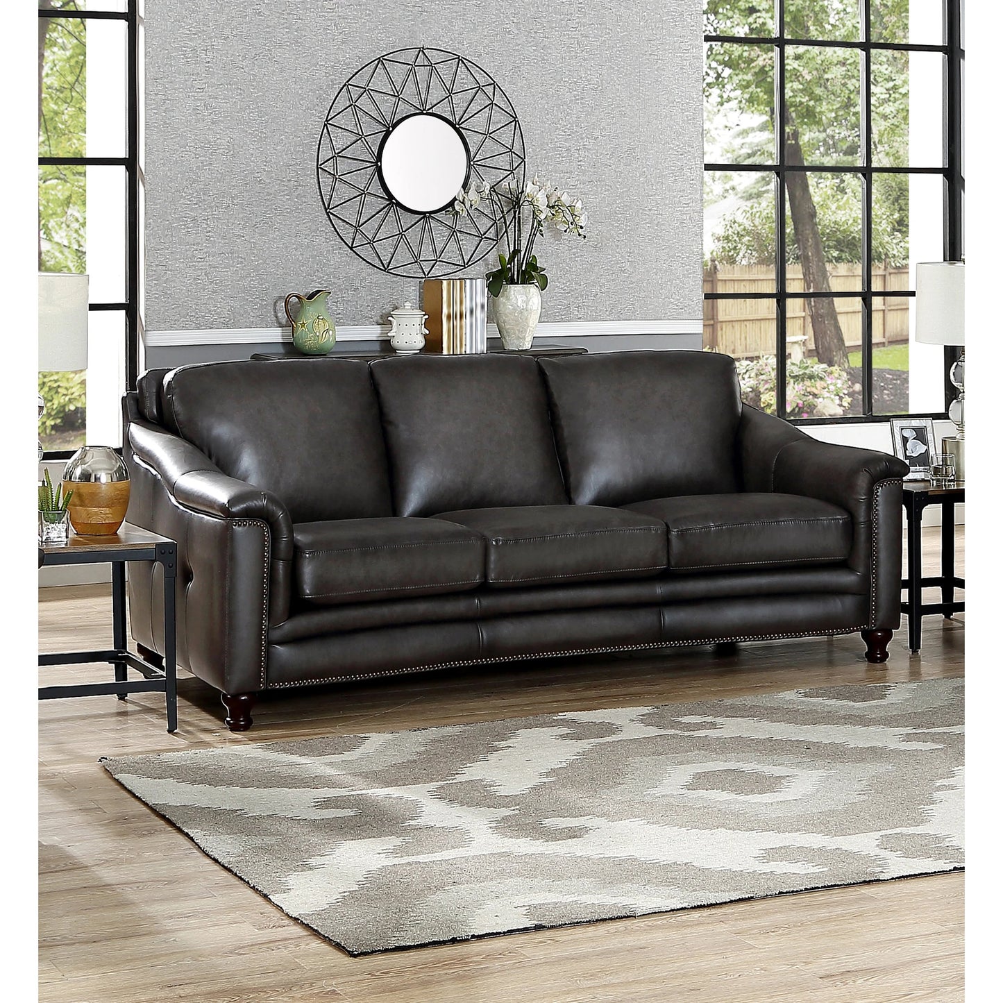 006 SI-2095634 | Lifestyle | Belfast Sofa by Hydeline in ash gray. Made from leather in a transitional style.