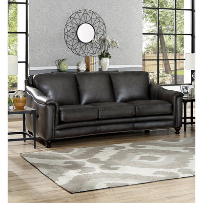 Belfast Sofa by Hydeline in ash gray. Made from leather in a transitional style.