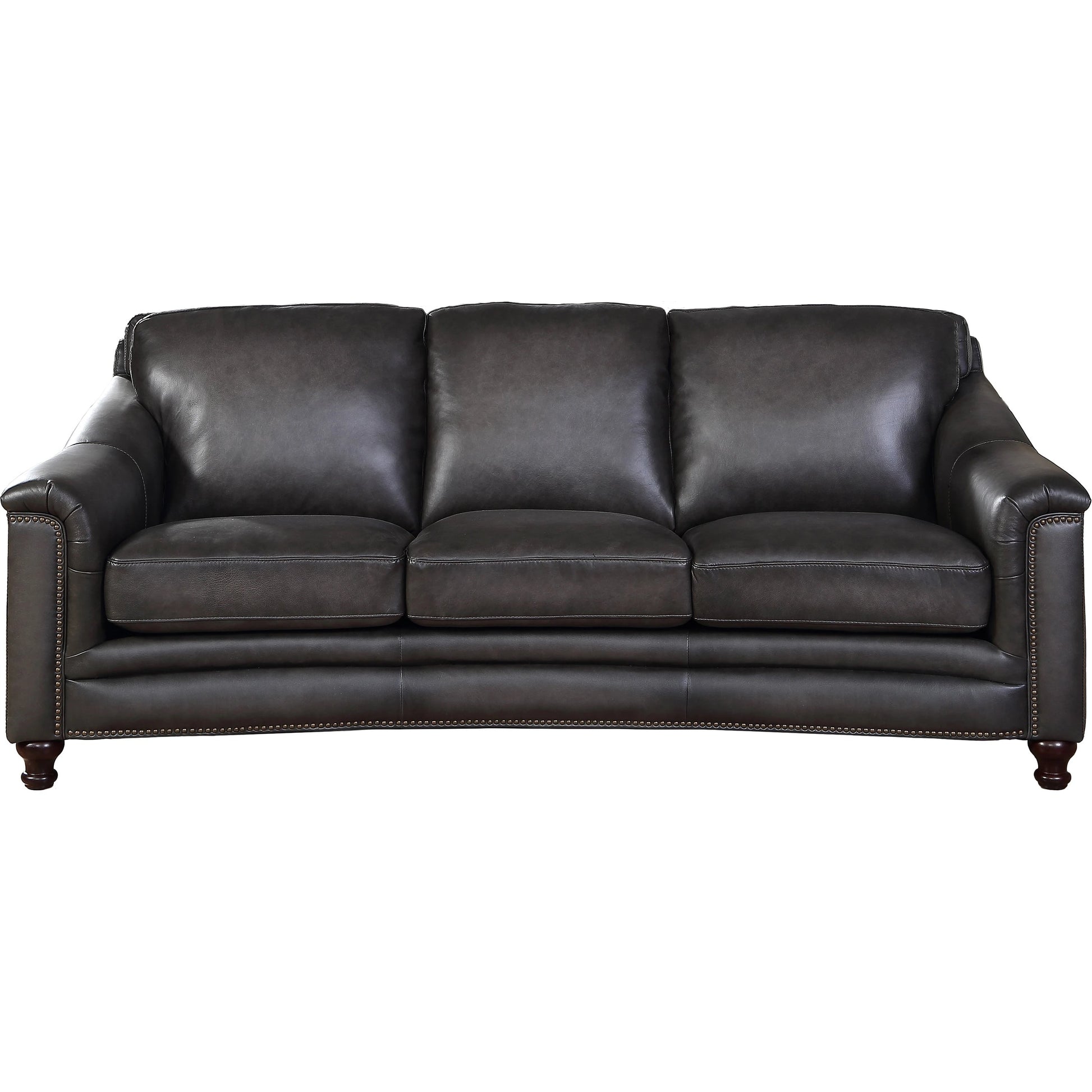 Belfast Sofa by Hydeline in ash gray. Made from leather in a transitional style.